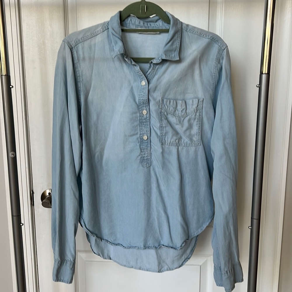 Light blue denim long sleeve collared shirt